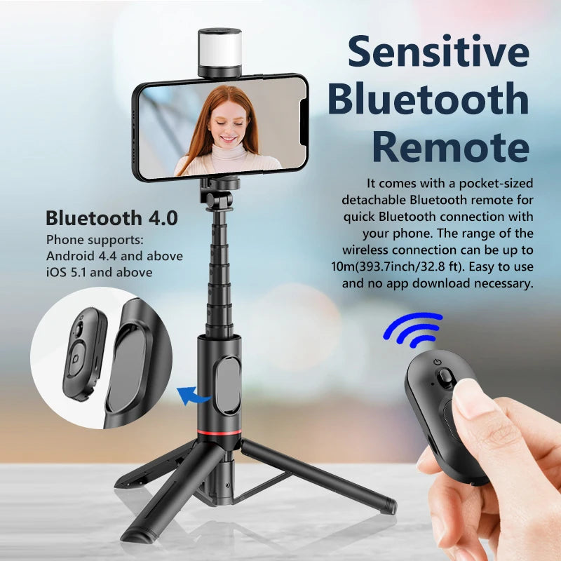 Capture perfect selfies with the Danoz Direct - 2024 NEW Portable Wireless Bluetooth Phone Telescopic Selfie Stick Tripod!
