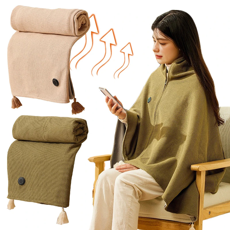 Danoz WinterSmart - Wearable USB Electric Heated Blanket 3 Heated Level Throw Blanket with 5000mAh Power Bank Heating Blanket Shawl For Home Office
