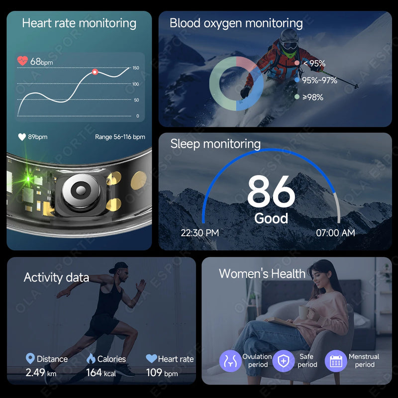 💍 Danoz TechSmart | Ola Esporte Smart Ring | Heart Rate SpO2 Sleep Monitor | IP68 | Multi-Sport | Female Cycle Tracking | Sizes 6–14 | Holiday Gift ✨