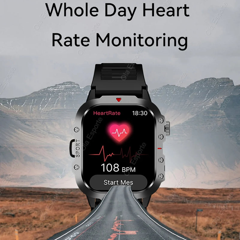 ⌚ Danoz TechSmart | Ola Esporte Military GPS Smart Watch | 2.01” HD | Bluetooth Calling | Heart Rate SpO2 ECG | 3ATM | 50-Day Standby | Multi-Sport ✨