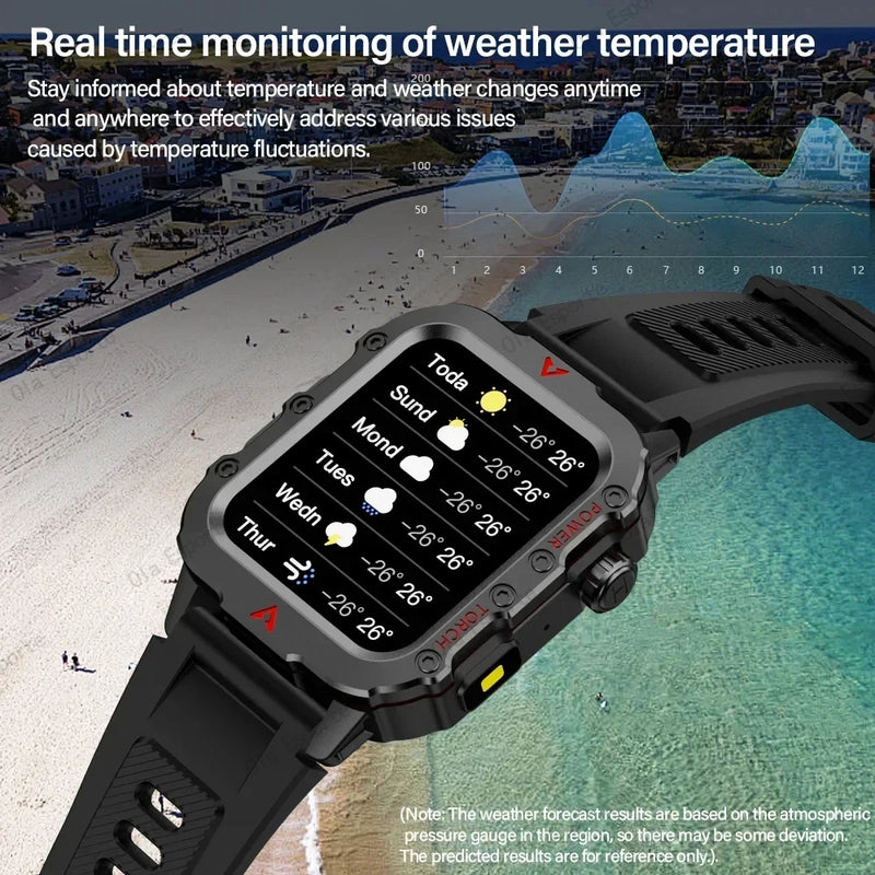 ⌚ Danoz TechSmart | Ola Esporte Military Outdoor Smart Watch | 1.73" HD | LED Flashlight | Bluetooth Calling | Heart Rate SpO2 | Life Waterproof ✨