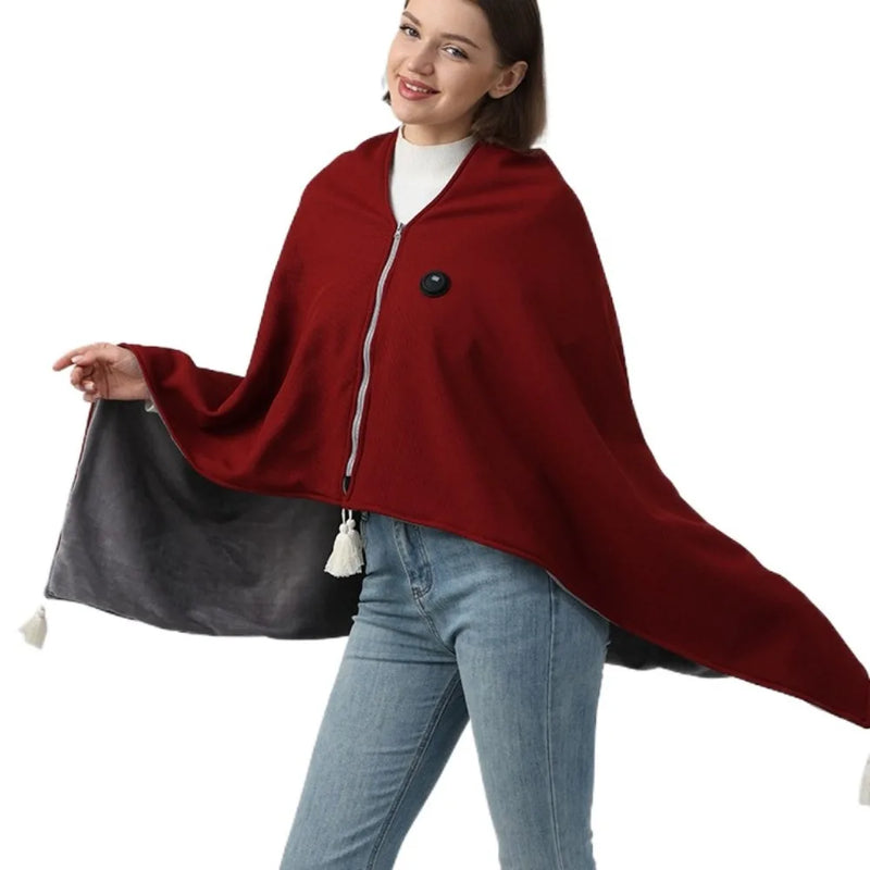 🧣 Danoz WinterSmart | USB Heated Warmer Shawl Blanket | 150×80cm | Fast Heating | Wearable | Washable | Car & Home Use | Beige, Red & Green