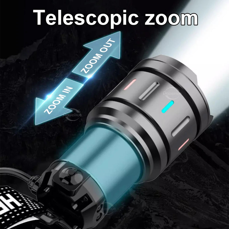 Danoz Lights - High Power 800W LED Headlight 500000000LM Super Bright Zoom Waterproof Headlamp Outdoor Camping Work Hunting Lantern