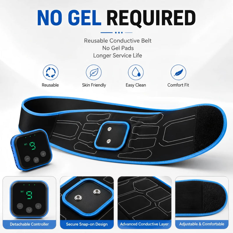 💪 Danoz AbSmart | EMS Core Trainer Belt | No Gel Required | 6 Modes | 9 Intensity Levels | USB Rechargeable | Fits 58–135cm | Home Fitness & Recovery | Blue