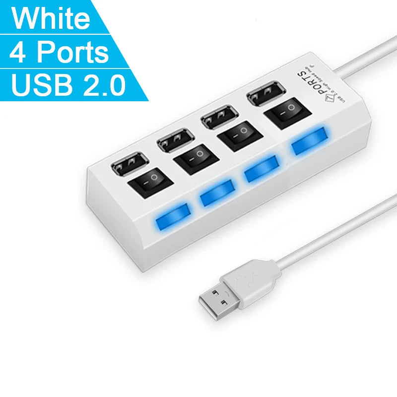 Danoz Smart - High Speed 4/7 Ports USB HUB 2.0 Adapter Expander Multi USB Splitter Multiple Extender with LED Lamp Switch for PC Laptop - Buy 1 Get 1 Free!