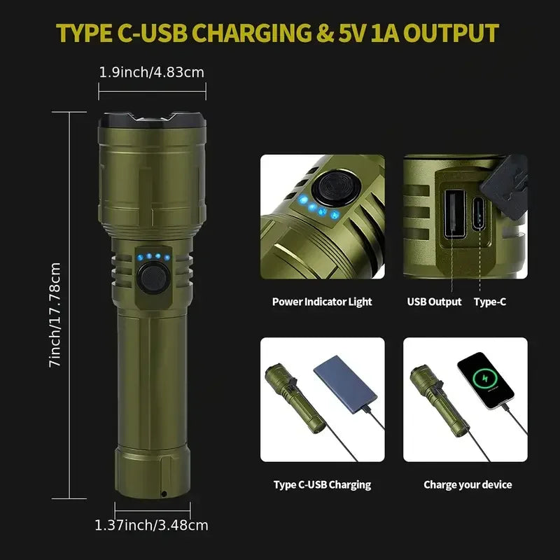 Danoz LightSmart Flashlight Lighter & Power Bank Combo, Rechargeable, Zoomable Super Bright Beam,5 Modes Flashlight for Outdoor Camping Emergency