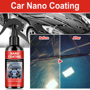 Car nano coating product with a before and after comparison on a car surface.