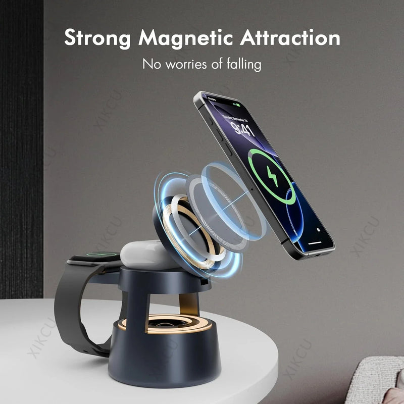 Danoz Phones - 5 in 1 Wireless Charger & Bluetooth Speaker & Night Light For Magsafe iPhone 17 16 15 14 13 12 Pro Max iWatch 11~2 AirPods Pro3