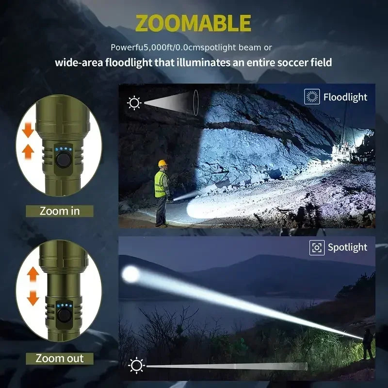 Danoz LightSmart Flashlight Lighter & Power Bank Combo, Rechargeable, Zoomable Super Bright Beam,5 Modes Flashlight for Outdoor Camping Emergency