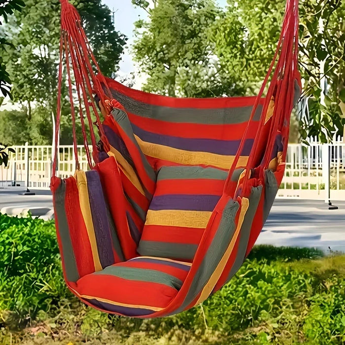 Ultimate comfort and relaxation with Danoz Direct Canvas Hammock Chair. Whether you're lounging in the garden, patio, or at the campsite