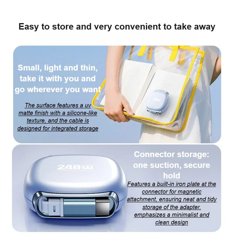 ⚡ Danoz USBSmart | 240W Retractable Fast Charging Cable | USB-C to C | 5A | Auto-Coiling | Travel Ready | Phone, Tablet & Laptop | White, Black & Blue