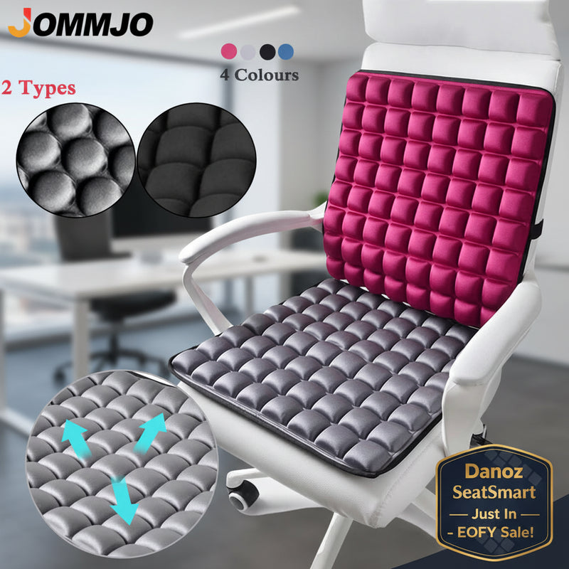 Chair seat cushion with pink and gray options on a chair, featuring JOMMJO branding.