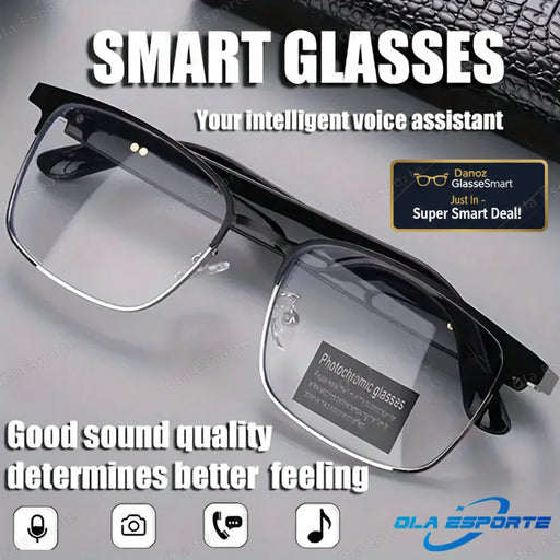 Smart glasses with text 'Your intelligent voice assistant' and 'OLA ESPORTE' logo.