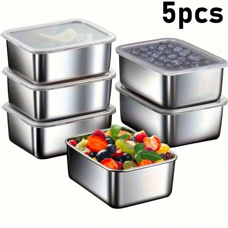 🍱 Danoz StoreSmart | 5pc Stainless Steel Food Storage Containers | Airtight & BPA-Free | Meal Prep | Dishwasher Safe | Camping & Office