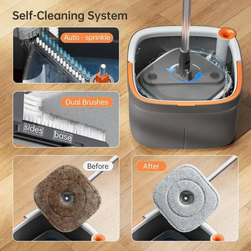 🧹 Danoz CleanSmart | SpinClean Pro 7-Piece Mop & Bucket Set | Self-Wringing | Dirty/Clean Water Separation | 2 Microfibre Pads