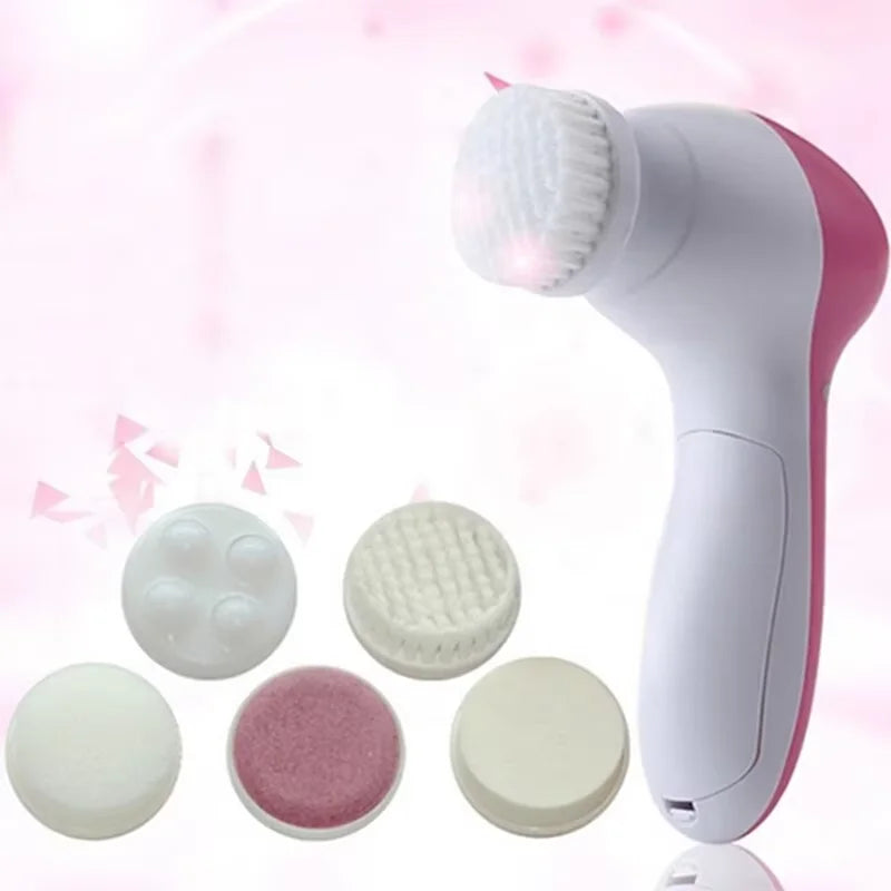 ✨ Danoz BeautySmart | 5-in-1 Electric Facial Cleansing Brush | Vibration Massage | Blackhead Removal | Spa Skin Care | CE Certified | Pink & Blue 💎