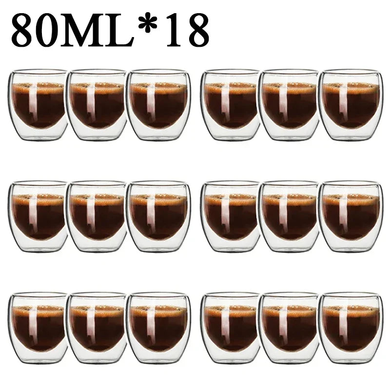 Danoz CoffeeSmart – Sip in Style! Double Wall High Borosilicate Glass Mugs – Heat Resistant, Eco-Friendly & Perfect for Coffee, Tea, Juice & More – Sets of 4 to 18! ☕🥂✨