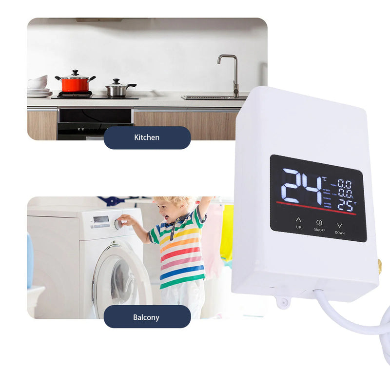 Danoz DIYSmart - Tankless Water Heater Electric Instant Hot with LCD Touch Digital Screen for Kitchen Bathroom Apartment Home White