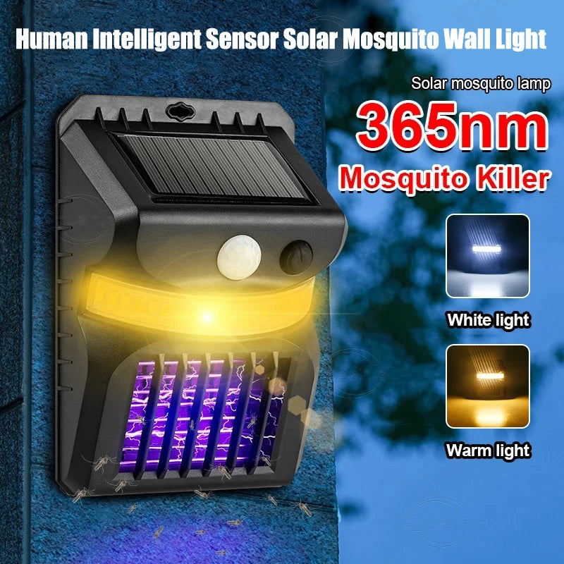 Danoz Pests - LED Solar Mosquito Killing Lamp UV Electric Shock Mosquito Killer Human Intelligent Induction Outdoor Waterproof Wall Lights - Buy 1 Get 1 Free!