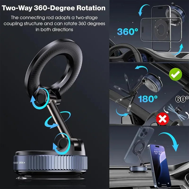 📱 Danoz PhoneSmart | Upgraded 360° Vacuum Magnetic Phone Holder | Car, Gym, Mirror & More | Hands-Free Suction Mount | Works with Any Smooth Surface | Black ✨🚗