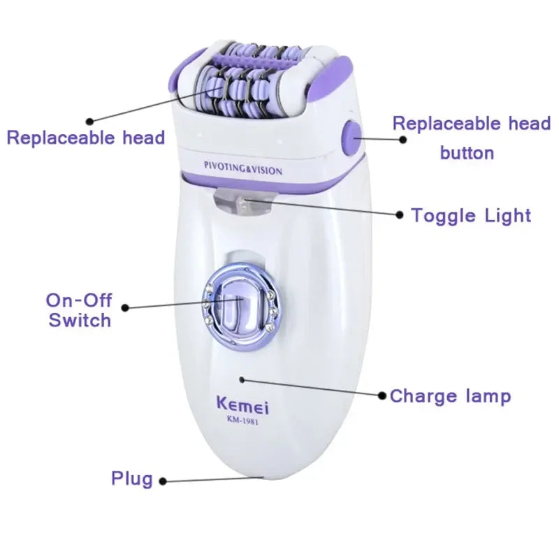 Danoz Epilady 3-in-1! USB rechargeable, This handy epilator effortlessly glides through leg hair, shapes your bikini line, and even pampers your feet with a gentle pedicure!