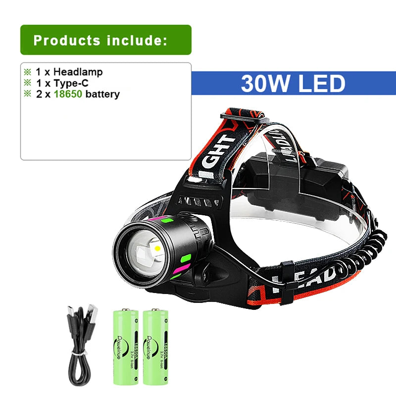 Danoz Lights - High Power 800W LED Headlight 500000000LM Super Bright Zoom Waterproof Headlamp Outdoor Camping Work Hunting Lantern