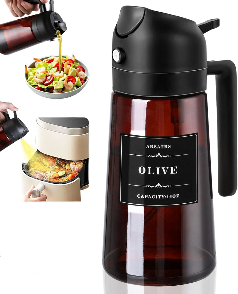 Danoz Cooking - 2-in-1 Glass Oil Dispenser & Sprayer - 16oz/470ml Leakproof Olive Oil Sprayer Bottle for Cooking, Air Fryer, BBQ, Baking, Salad - Buy 1 Get 1 Free!