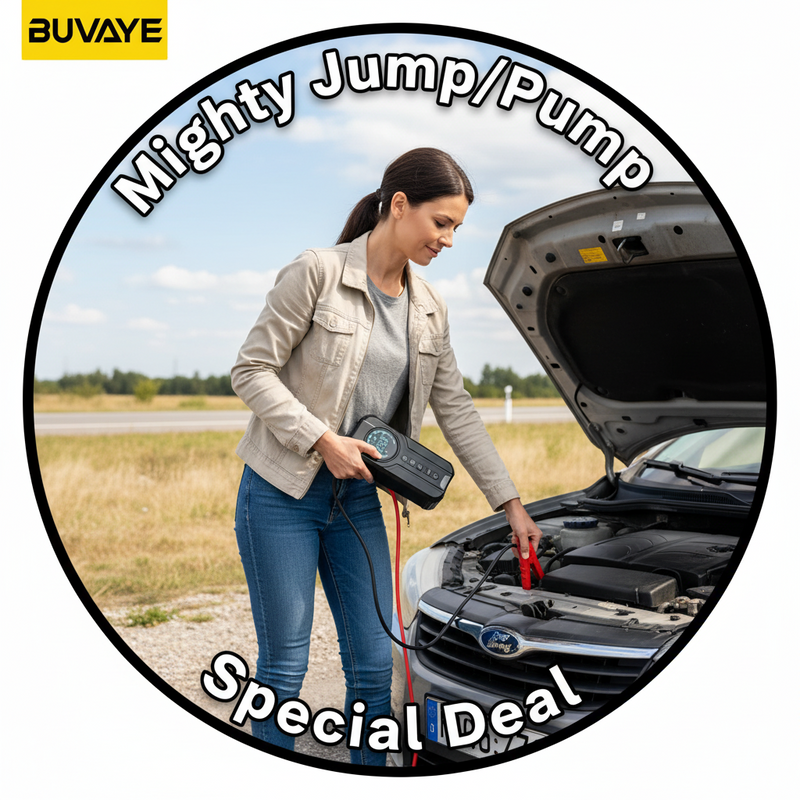Take charge with the Exclusive Danoz Direct Car Mighty Jump/Pump Starter and Air Pump! Never get stranded with a dead battery or flat tire again!