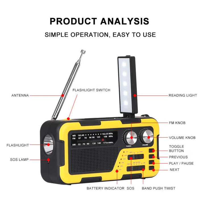 Any weather emergency with Danoz Direct Emergency Weather Radio! With a 2000mAh rechargeable battery, portable hand crank