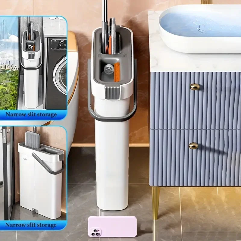 Danoz MopSmart - 33cm Hands Free Flat Mop With Bucket Set Wet dry Separation For Living Room Toilet Home Mops Floor Cleaning Tool