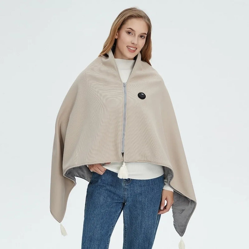 🧣 Danoz WinterSmart | USB Heated Warmer Shawl Blanket | 150×80cm | Fast Heating | Wearable | Washable | Car & Home Use | Beige, Red & Green