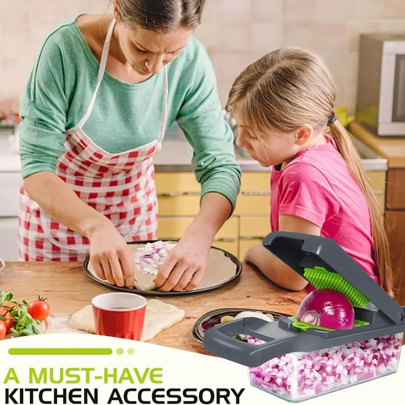 🥗 Danoz KitchenSmart | 16-in-1 Handheld Vegetable Chopper | Slicer, Dicer & Grater | 304 SS Blades | Container & Safety Guard | Dishwasher Safe | FCM Certified ✨