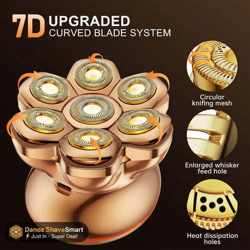 7D upgraded curved blade system with detailed features on a dark background