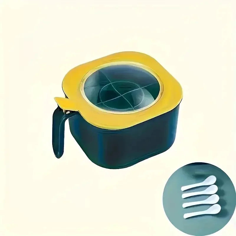 🌶️ Danoz SpiceSmart | 4-in-1 Large Capacity Seasoning Box | Lid & 4 Spoons | Kitchen Spice Container | Yellow & Blue-Green | Buy 1 Get 1 More! | Free Postage!