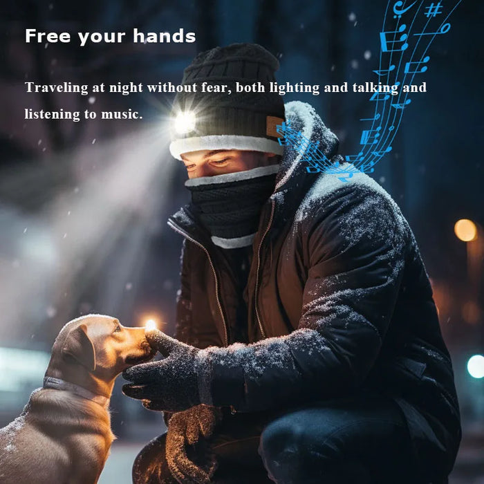 Stay warm and connected with Danoz Smart - With 4in1 Bluetooth Headphones Beanie and Headlight!