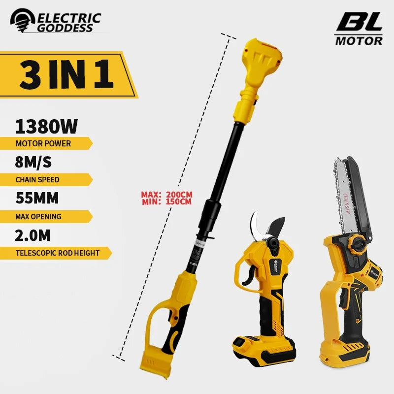 🌳 Danoz ToolSmart | Brushless 6" Electric Chainsaw & Pole Pruner | Telescoping Handle | 8m/s Chain | For Dewalt 20V Battery | Garden Tree Pruning