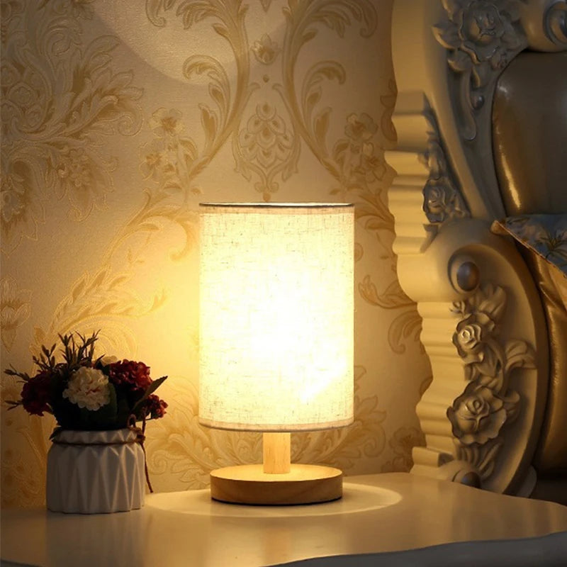 Danoz LightSmart LED Table Lamp 🪤 | USB Powered, Fabric Shade, 3 Light Modes - Bamboo & Wood Bedside Lamp