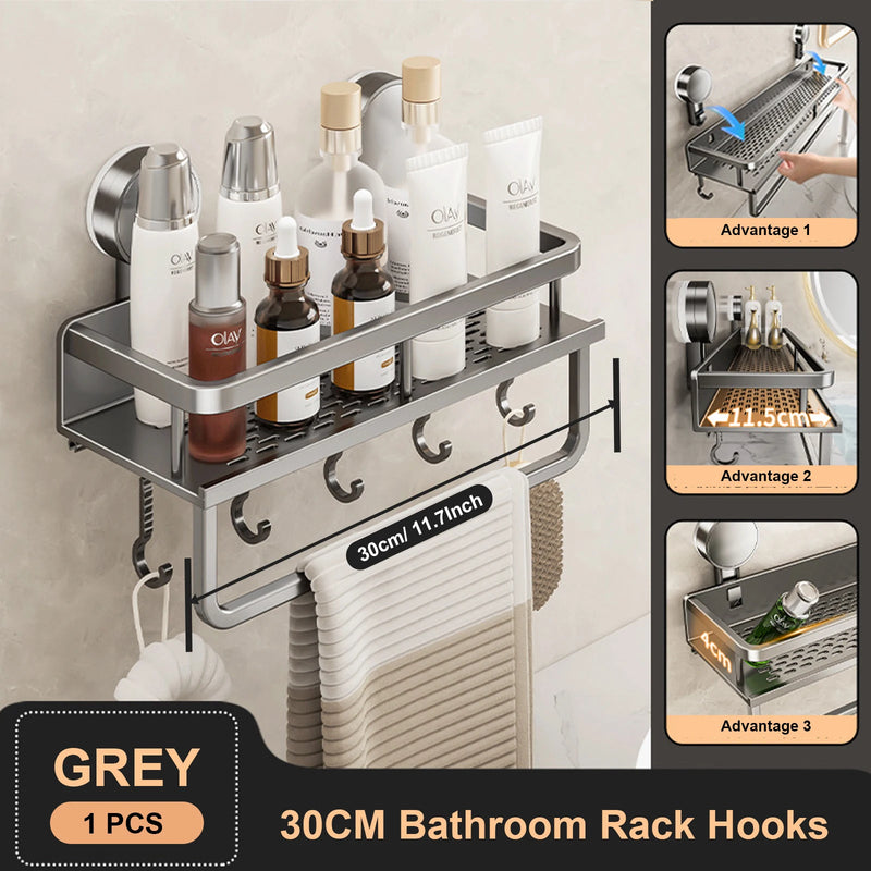 🛁 Danoz BathroomSmart | RUITHOE Suction Cup Bathroom Shelf | No-Drill Wall Mount | Aluminium | 30cm, 40cm & 50cm | Bathroom Organiser | Grey ✨