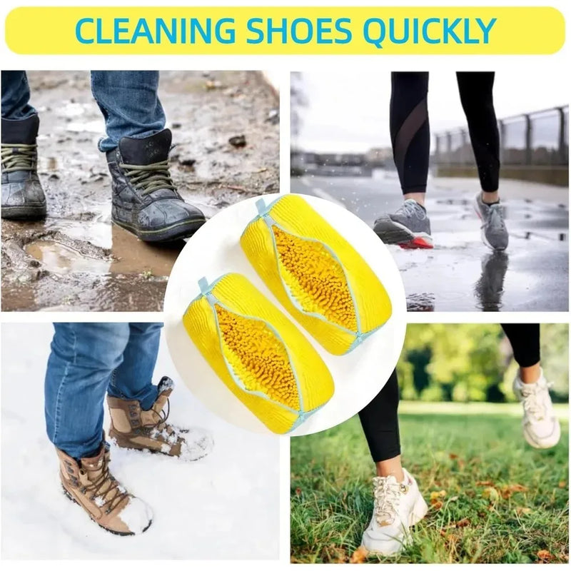 👟 Danoz CleanSmart | Padded Shoe Washing Bag | Laundry Protector | Fluffy Fibre Polyester | Machine Wash Safe | 39x19cm | Grey & Yellow | Buy 1 Get 1 More! ✨
