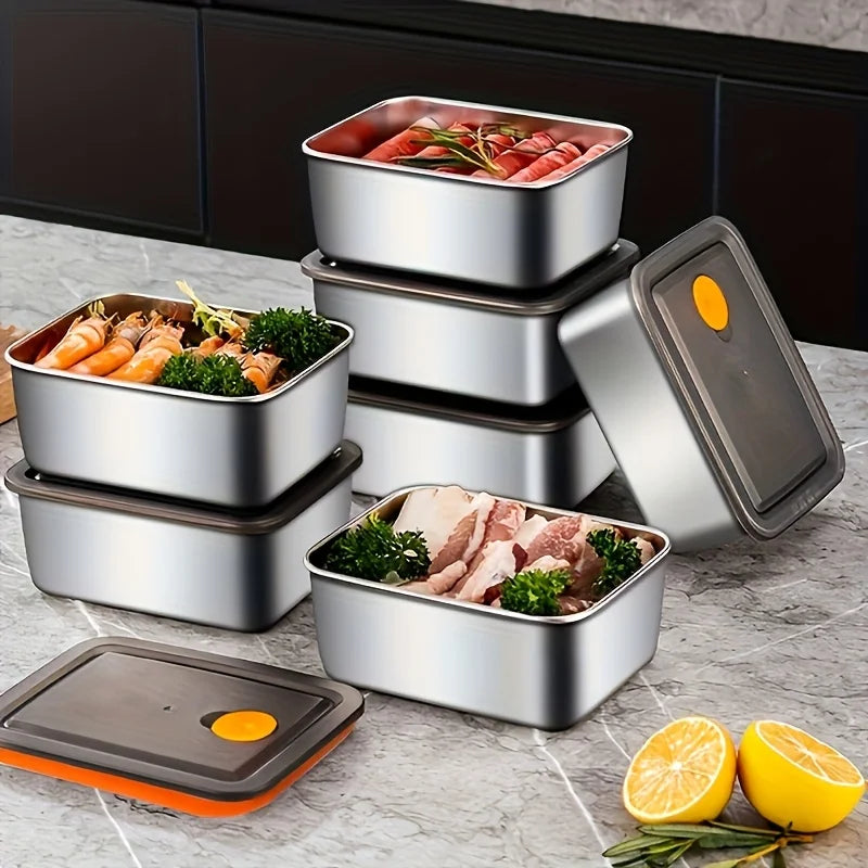 Danoz FoodSmart - 4 x Stainless Steel Food Storage Containers Set - Thickened Leakproof, BPA-Free Stackable for Fridge/Freezer/Pantry Organization