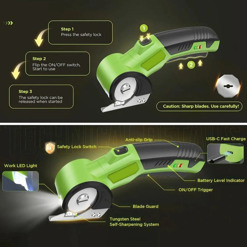 Danoz ToolSmart ✂️ | Cordless Electric Scissors | 320RPM Rotary Blade | USB Rechargeable | LED Display | Fabric Leather PVC DIY | 3 Colours | Free Postage!