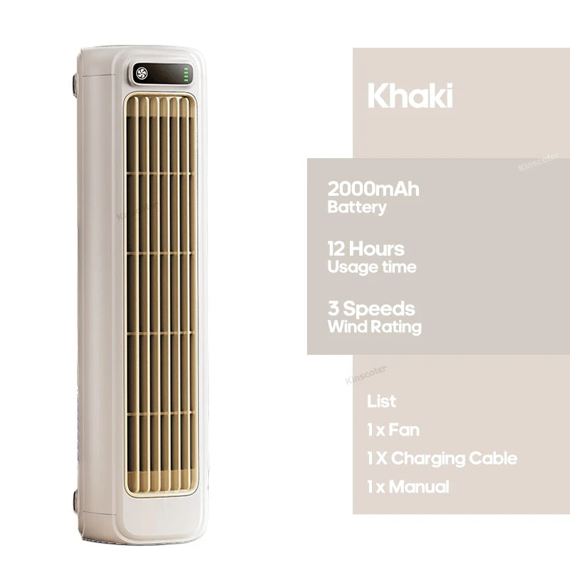 Danoz Air - Portable Air Conditioner Fan 2000mAh Quiet Desktop Tower Fan Wall Non-drilling Circulating Fan 3 Speeds Adjustable