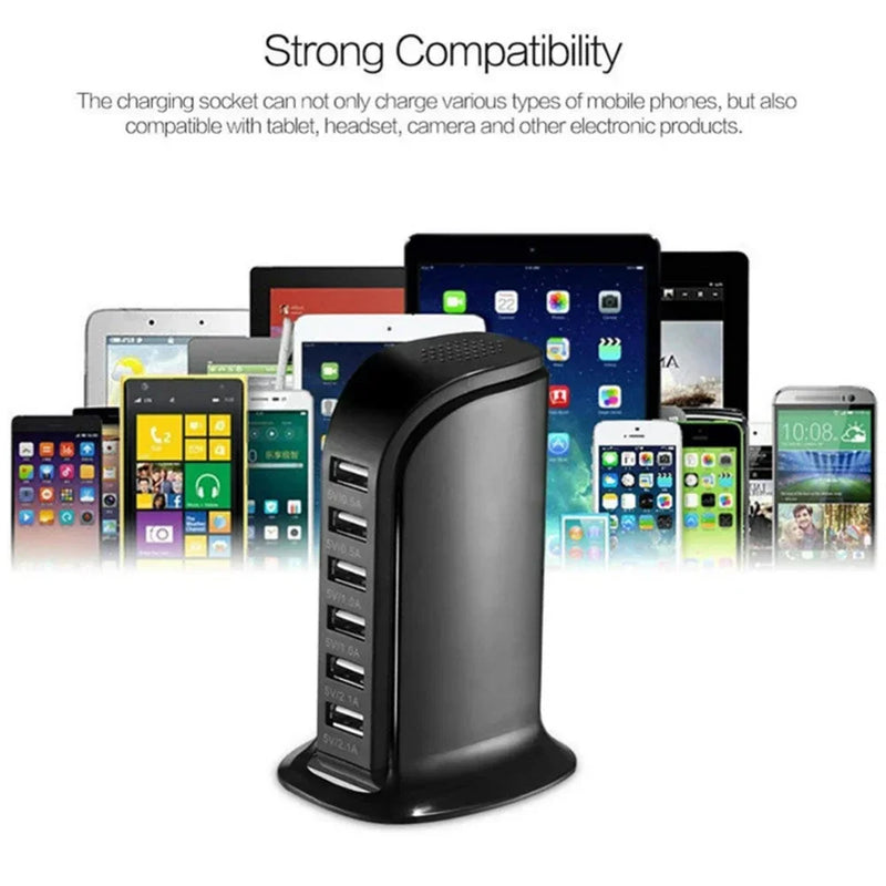 Danoz ChargeSmart - 30W Fast Multi 6 USB Port Hub Charger Desktop Quick Charging Dock Station Home Multiple Travel Adapter Wall Socket