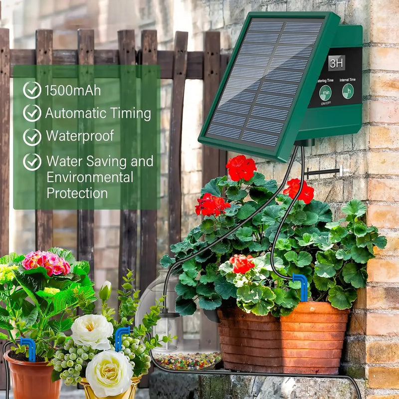 🌱 Danoz GardenSmart | Solar Automatic Drip Irrigation System | 10-Plant Watering Kit | 30-Day Battery | Garden, Balcony & Greenhouse