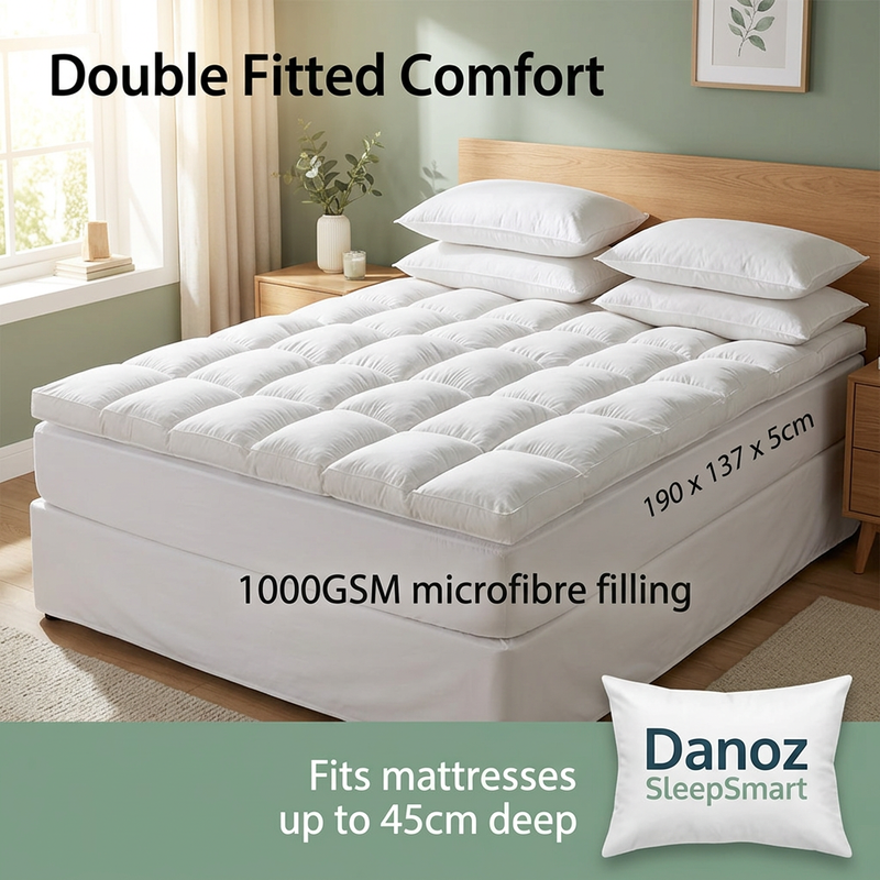 🛏️ Danoz SleepSmart | Double Fitted Pillowtop Mattress Topper | 5cm Loft & 45cm Elastic Skirt | Free Postage!
