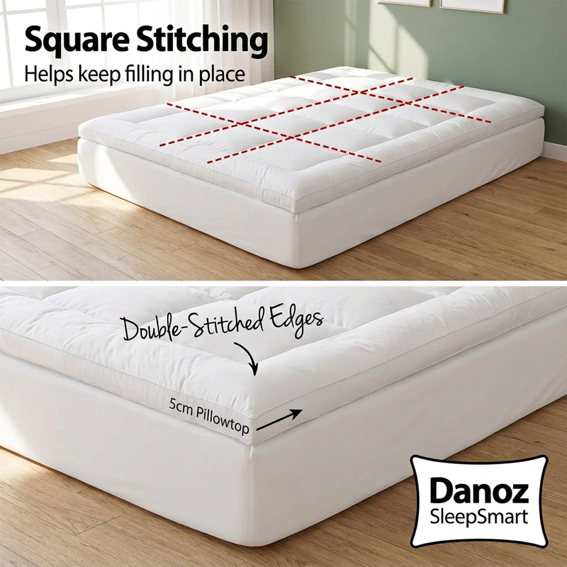 🛏️ Danoz SleepSmart | Double Fitted Pillowtop Mattress Topper | 5cm Loft & 45cm Elastic Skirt | Free Postage!
