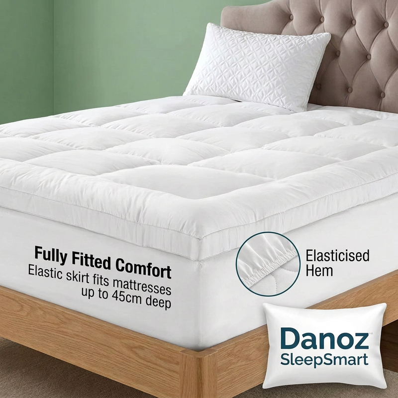 🛏️ Danoz SleepSmart | Double Fitted Pillowtop Mattress Topper | 5cm Loft & 45cm Elastic Skirt | Free Postage!