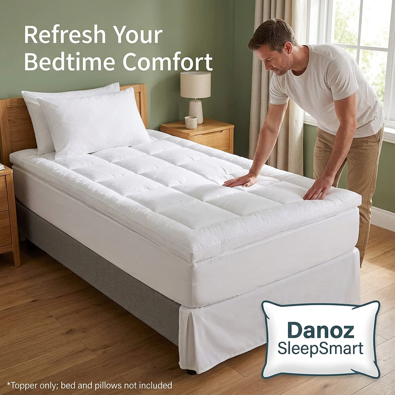 🛏️ Danoz SleepSmart | King Single Fitted Pillowtop Mattress Topper | 5cm Loft & 45cm Elastic Skirt | Free Postage!