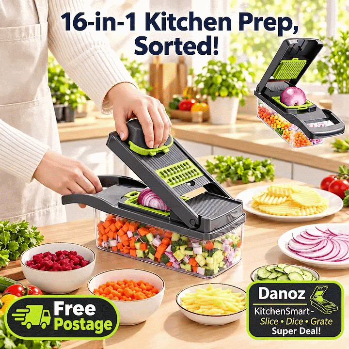 🥗 Danoz KitchenSmart | 16-in-1 Vegetable Chopper | Slice, Dice, Grate & Julienne | Collection Container & Hand Guard | Prep Made Simple! | Free Postage!