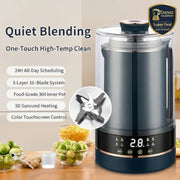 Black kitchen appliance with digital display on a wooden surface, featuring text and icons.